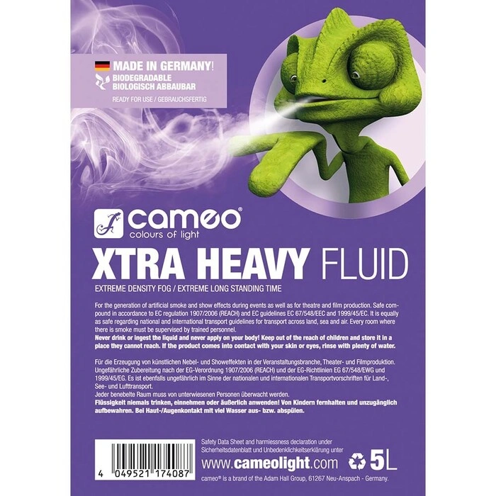 Cameo XTRA Heavy Fluid 5 L CLFXHEAVY5L – Líquido para Máquina de Humo de Súper Alta Densidad y Máxima Duración - Imagen 2